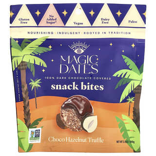 MAGICDATES, Snack Bites, покрытый 100% темным шоколадом, шоколадный трюфель с фундуком, 100 г (3,5 унции)