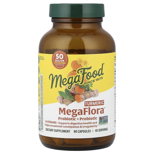 MegaFood, MegaFlora™, Probiotic + Prebiotic With Turmeric, 90 Capsules — product photo 1