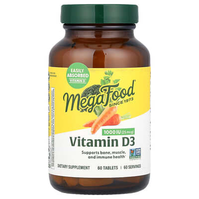 MegaFood, Vitamin D3, 25 mcg (1000 IU), 60 Tablets