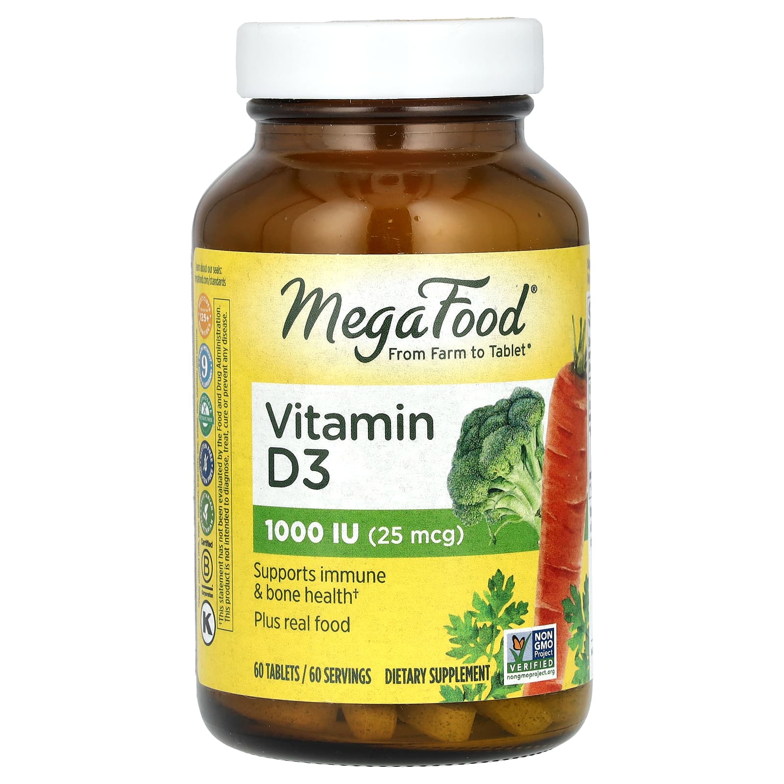 MegaFood, Vitamin D3, 25 mcg (1,000 IU), 60 Tablets