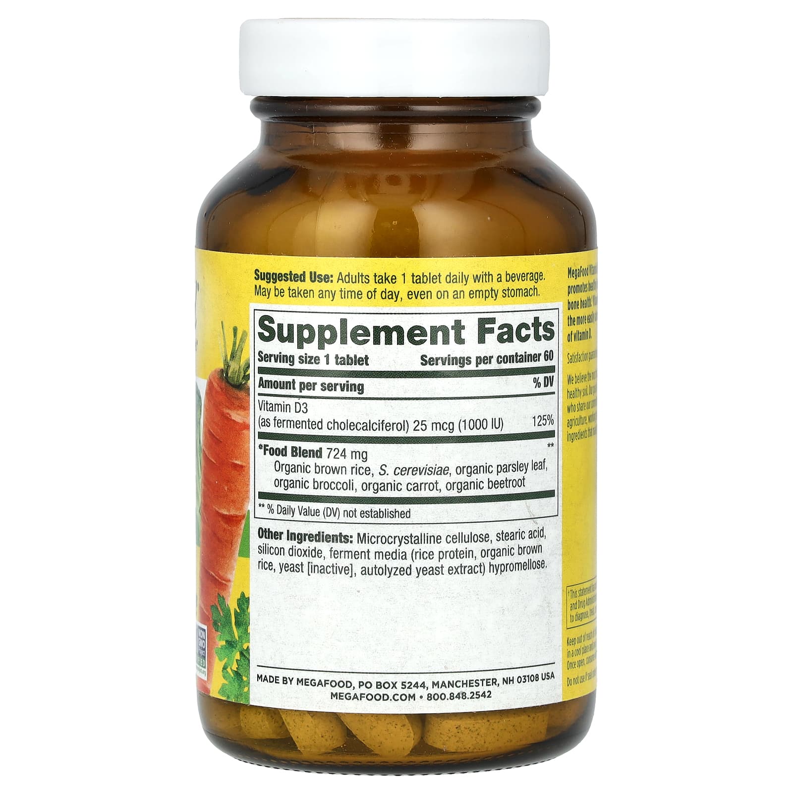 MegaFood, Vitamin D3, 25 mcg (1,000 IU), 60 Tablets