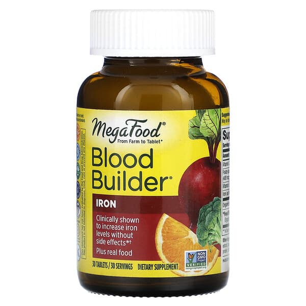 MegaFood‏, Blood Builder, Iron & Multivitamin Supplement, 30 Tablets