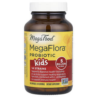 MegaFood, Probiótico para niños, MegaFlora, 5000 millones de UFC, 60 cápsulas