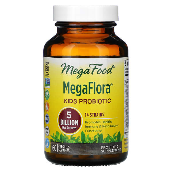 MegaFood, Kids N' Us MegaFlora, Probiotika für Kinder, 5 Milliarden KBE, 60 Kapseln