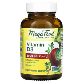 MegaFood, Vitamine D3, 2000 UI (50 µg), 30 comprimés