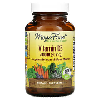 MegaFood, витамин D3, 2000 МЕ (50 мкг), 60 таблеток