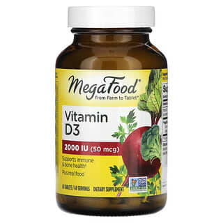 MegaFood, витамин D3, 2000 МЕ (50 мкг), 60 таблеток