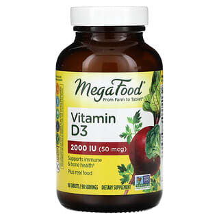 MegaFood‏, ויטמין D3, מכיל 2,000 יחב"ל, 90 טבליות