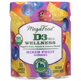 MegaFood, D3 Wellness, Mixed Fruit Gummies, 1,000 IU, 90 Gummies