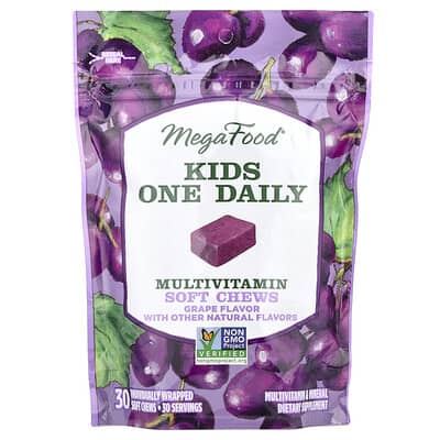 MegaFood, Children's One Daily Multivitamin Soft Chewable Tablets, Grape Flavor, 30 Individually Wrapped Soft Chewable Tablets