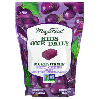 MegaFood, Kids One Daily, Masticables blandos multivitamínicos, Uva, 30 comprimidos masticables blandos envueltos individualmente
