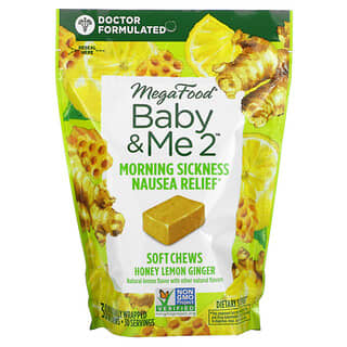 MegaFood, Baby & Me, Morning Sickness Nausea Relief, Alivio para las náuseas matutinas, Miel, limón y jengibre, 30 comprimidos masticables blandos envueltos individualmente