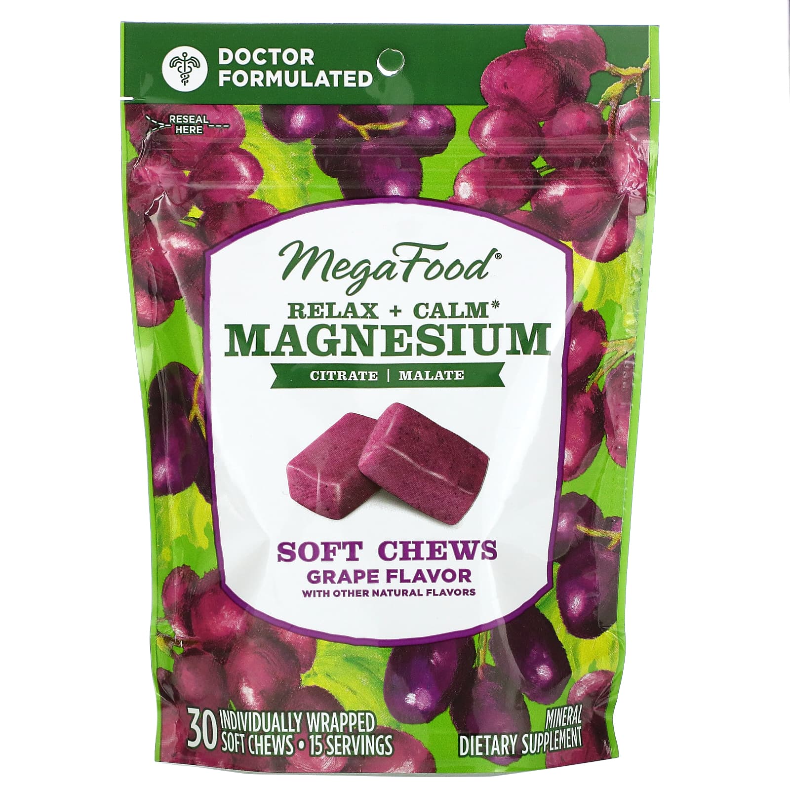 MegaFood, Relax + Calm Magnesium Soft Chews, Grape, 30 Individually ...