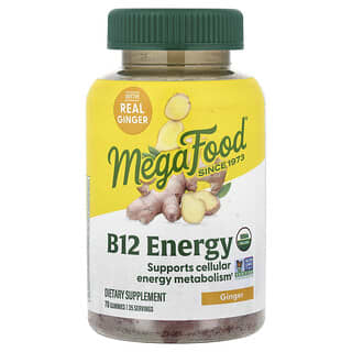 MegaFood, B12 Energy gumeni bomboni, đumbir, 70 gumenih bombona