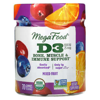 MegaFood, D3，混合水果味，1,000 國際單位（25 毫克），70 粒軟糖