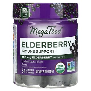 MegaFood, Elderberry Immune Support, Berry, 400 mg , 54 Gummies (200 mg per Gummy)
