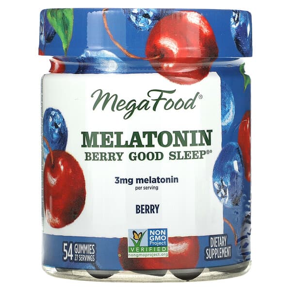 MegaFood, Melatonina y bayas para dormir bien, Baya, 1,5 mg, 54 gomitas