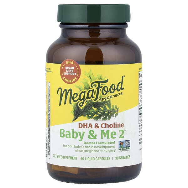 MegaFood, Baby & Me 2™, DHA 및 콜린, 액상 캡슐 60정