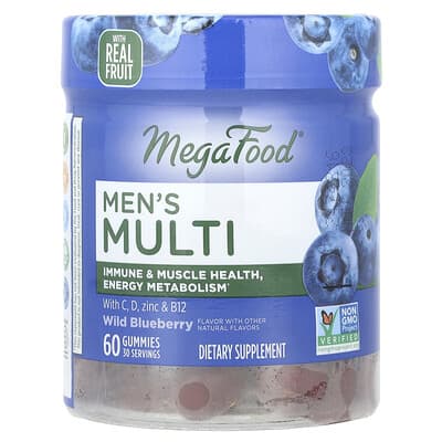 MegaFood, Men's Multivitamin, Wild Blueberry Flavor, 60 Gummies