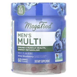 MegaFood, Multivitamin untuk Pria, Wild Blueberry (Rasa Bluberi), 60 Permen Jeli