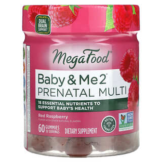 MegaFood, Baby & Me 2, Suplemento multivitamínico prenatal, Frambuesa roja, 60 gomitas