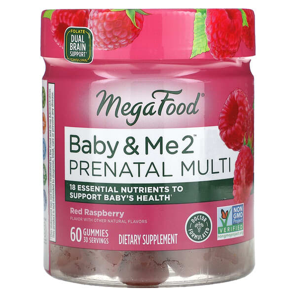 MegaFood Baby & Me 2, Prenatal Multi, Red Raspberry, 60 Gummies