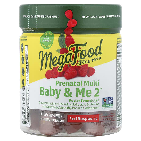 MegaFood, Baby & Me 2™, Prenatal Multi, Red Raspberry, 60 Gummies — product photo 1