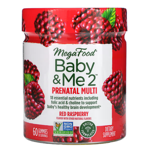MegaFood, Baby & Me 2, Prenatal Multivitamin, Red Raspberry, 60 Gummies