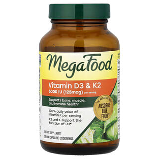 MegaFood, витамины D3 и K2, 120 миникапсул
