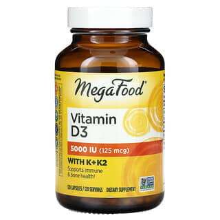 MegaFood, Vitamina D3, 125 mcg (5000 UI), 120 cápsulas