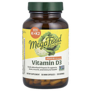 MegaFood, Vitamine D3, Avec K et K2, 120 mini-capsules