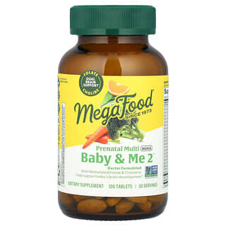 MegaFood, Baby & Me 2™, Multivitamínico Pré-Natal, 120 Comprimidos