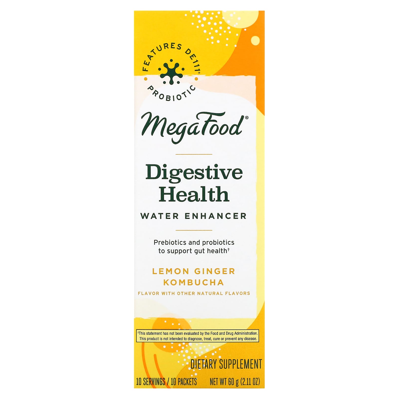 MegaFood, Digestive Health, Water Enhancer, Lemon Ginger Kombucha, 10