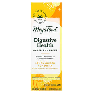 MegaFood, Salud digestiva, Potenciador de agua, Kombucha de limón y jengibre`` 10 sobres, 6 g (0,21 oz) cada uno