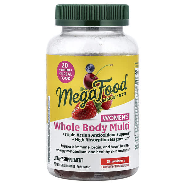 MegaFood, 여성용 전신 멀티 구미젤리, 딸기 맛, 식물성 구미젤리 90개