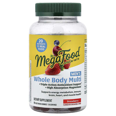 MegaFood, Men's Whole Body Multi Gummy, Strawberry, 90 Vegetarian Gummies