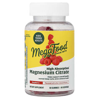 MegaFood, Magnesium Citrate Gummies, Raspberry, 60 Gummies (100 mg per Gummy)