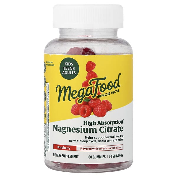 MegaFood, Magnesium Citrate Gummies, Raspberry, 60 Gummies (100 mg per Gummy) — product photo 1