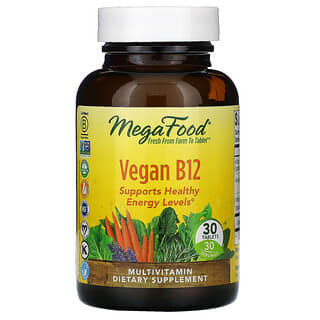 MegaFood, فيتامين ب12 نباتي، ، 30 قرصًا