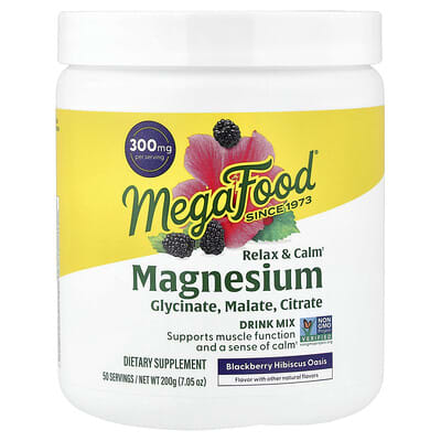 MegaFood, Relax + Calm Magnesium, Blackberry Hibiscus Oasis, 7.05 oz (200 g)
