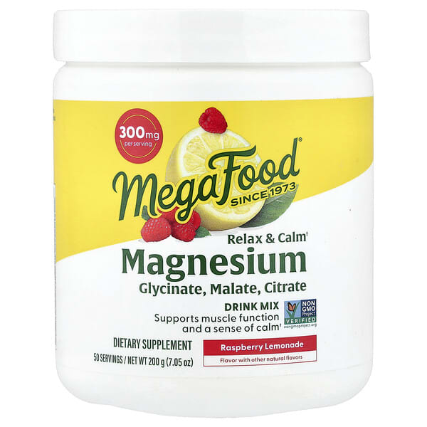 MegaFood, Relax & Calm 마그네슘, 드링크 믹스, 라즈베리 레모네이드, 200g(7.05oz)