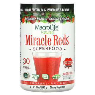 Macrolife Naturals, Miracle Reds، أطعمة فائقة القيمة الغذائية، توت القوجي-الرمان-توت الأساي-المانجوستين، 10 أونصات (283.5 جم)