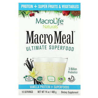 Macrolife Naturals, Macro Meal Ultimate Superfood、バニラプロテイン + スーパーフード、10袋、各1.4 oz (40 g)