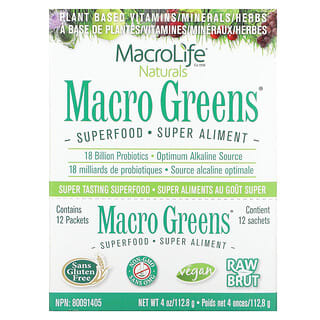 Macrolife Naturals, Macro Verdes, Superalimento, 12 Pacotes, 9,4 g (0,3 oz) Cada