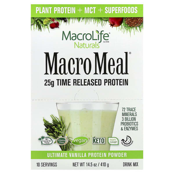 Macro Meal®, Ultimate Protein Powder, Vanilla, 10 Packets, 1.4 oz (41 g) Each