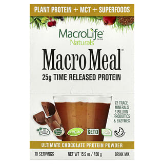 ماكرولايف ناتورالز‏, مسحوق بروتين MacroMeal الفائق ، بنكهة الشوكولاتة ، 10 أكياس ، 1.6 أونصة (45 جم) لكل كيس