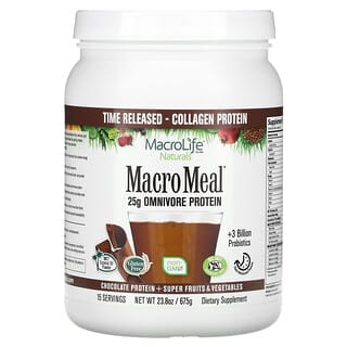 Macrolife Naturals, MacroMeal, Protein + Super Fruits & Vegetables, Chocolate , 23.8 oz (675 g)