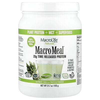 Macrolife Naturals, Macro Meal®, Premium Protein Powder, Vanilla, 21.7 oz (615 g)