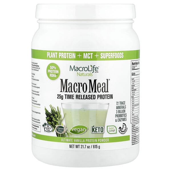 Macrolife Naturals, Macro Meal®, 얼티밋 프로틴 파우더, 바닐라 맛, 615g(21.7oz)