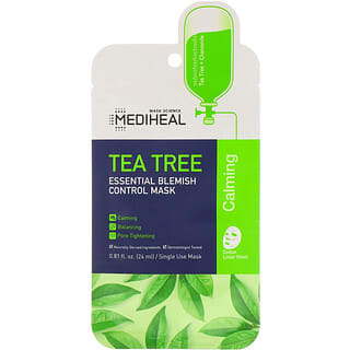 Mediheal, Árbol del té, Mascarilla de belleza esencial para el control de imperfecciones, 1 lámina, 24 ml (0,81 oz. Líq.)